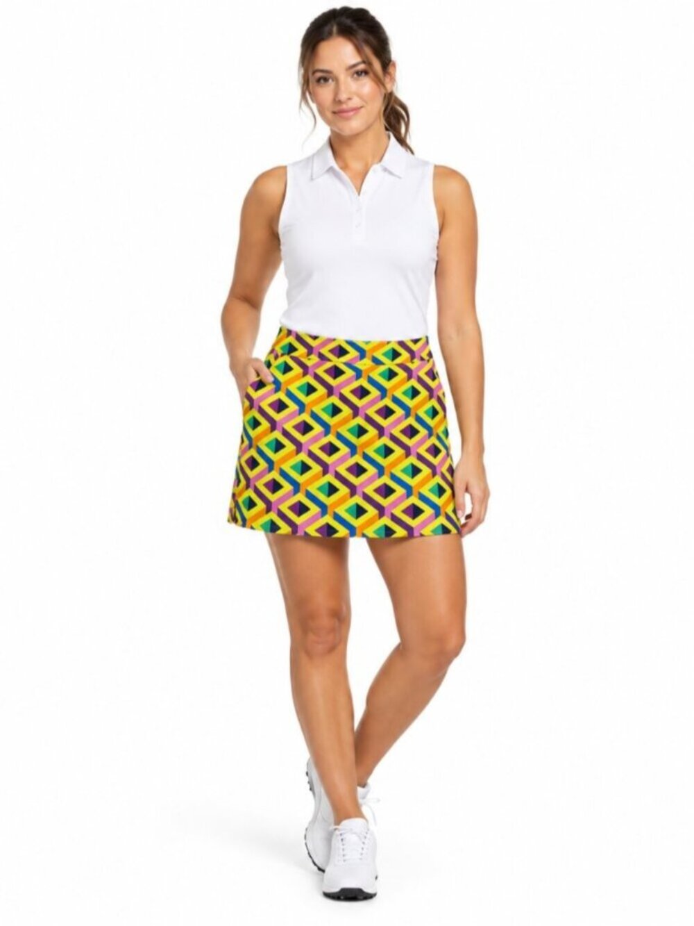 Loudmouth Ladies Block Party Prism Golf Skort 10 Geometric 3D Print Stretch